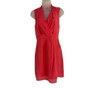 NWT Julie Billiart Coral Wrap-Style Silk Dress W/ Pockets side Zipper Womens S